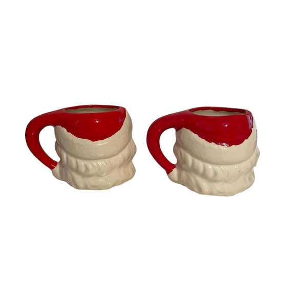 Vintage Handmade Ceramic Santa Head Figural Christmas Cocoa Coffee Mugs Set of 2 - Picture 3 of 8
